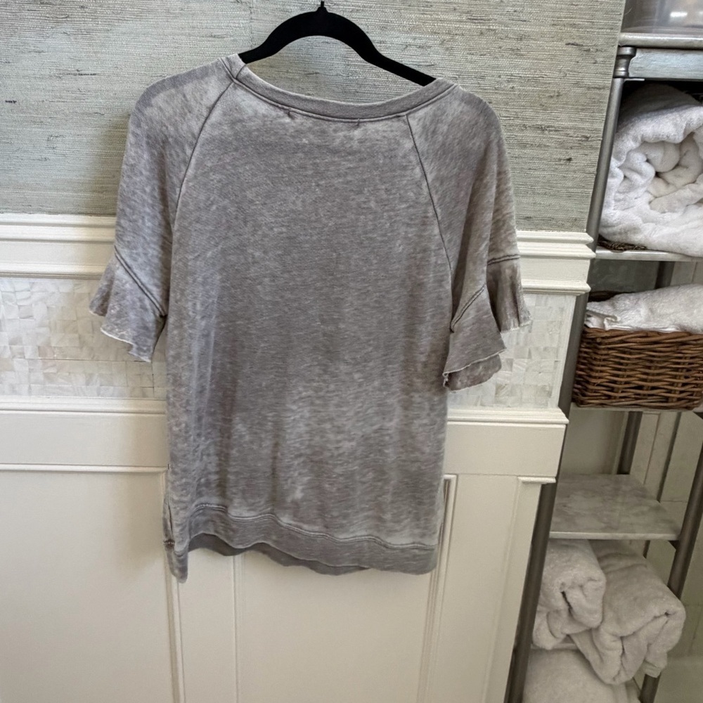 Medium Anthropologie Michael Stars Gray flutter Ruffle Sleeve Sweatshirt tee - Picture 8 of 14